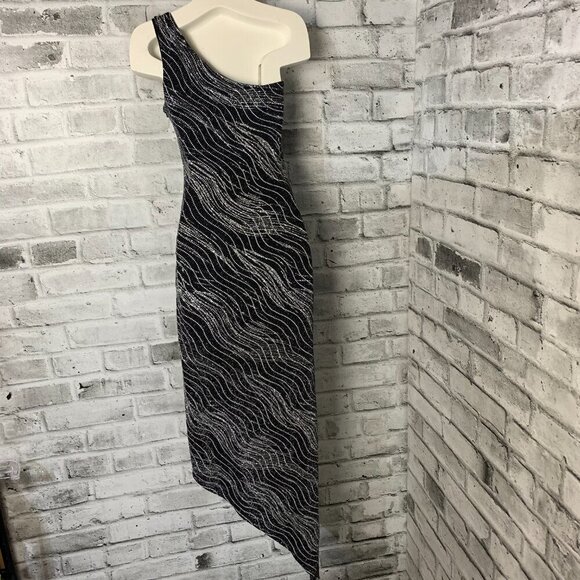 Vintage 90s Y2K One Shoulder Asymmetric High Low Hem Metallic Maxi Dress - Picture 7 of 16